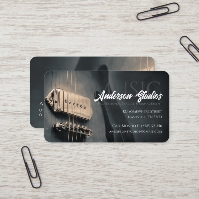 Tarjeta De Visita Músico elegante de Guitarra Studio Nashville (Anverso/Reverso In Situ)