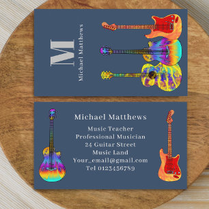 Tarjeta De Visita Músico Guitarra Tutor de Música Monograma Personal