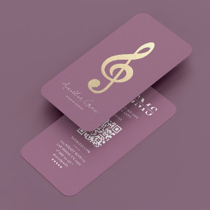 Tarjeta De Visita Músico Moderno Nota Musical Rosa Polvoriento