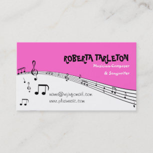Tarjeta De Visita Músico música pentagrama rosa, blanco, negro