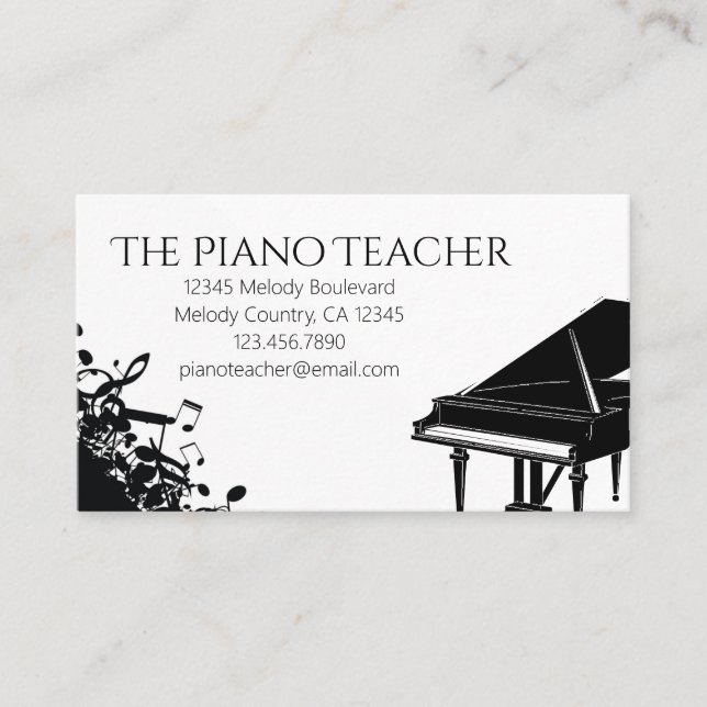 Tarjeta De Visita Músico pianista de profesor de piano (Anverso)