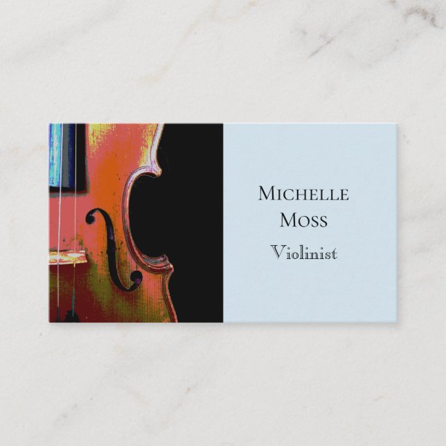 Tarjeta De Visita Músico profesional musical Violin Blue Black (Anverso)