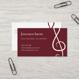 Tarjeta De Visita Músico profesional Treble Clef Modern Burgundy