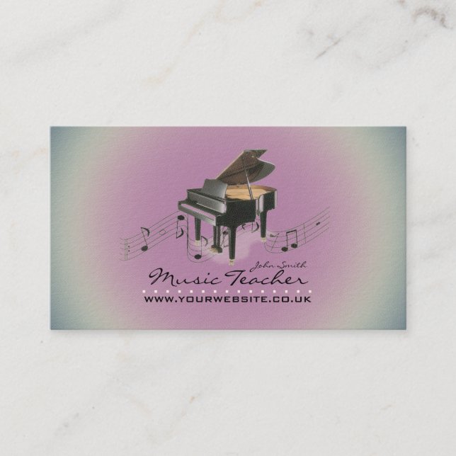 Tarjeta De Visita Músico/profesor de música (Piano 1) Lavender BG (Anverso)