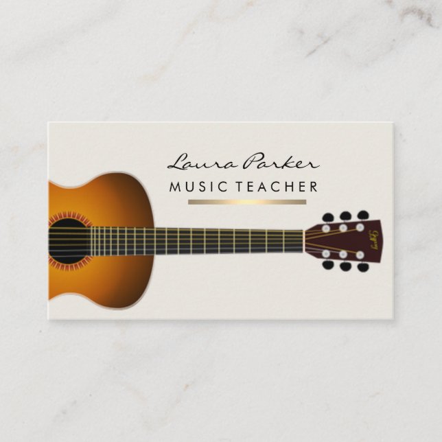 Tarjeta De Visita Músico Teacher guitarra instrumento Gold (Anverso)