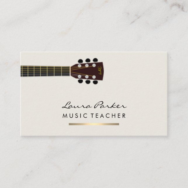 Tarjeta De Visita Músico Teacher guitarra instrumento Gold (Anverso)