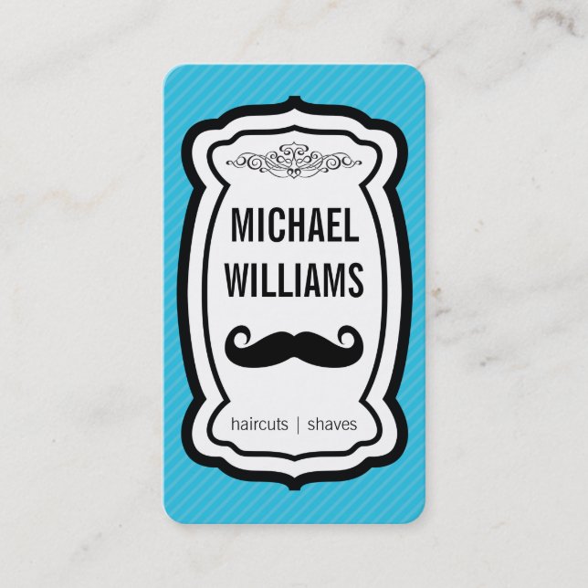 Tarjeta De Visita Mustache / Rayas (azul) (Anverso)