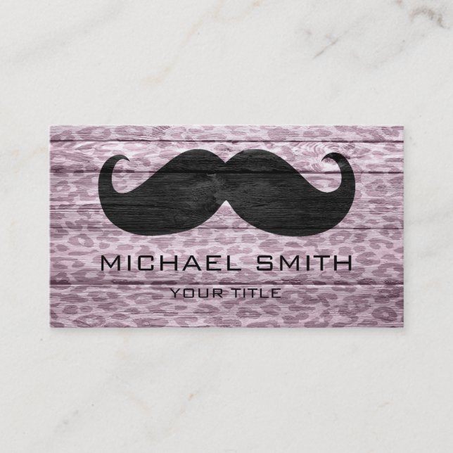 Tarjeta De Visita Mustache sobre Leopard Textura #5 (Anverso)