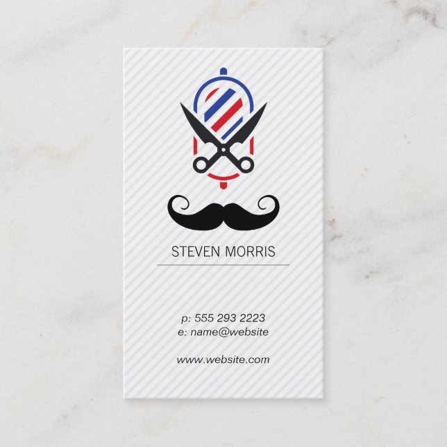 Tarjeta De Visita Mustache y tijeras de polo de barbero (Anverso)
