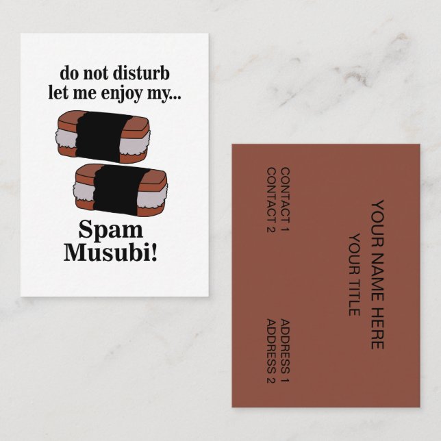 Tarjeta De Visita Musubi Déjame Disfrutar De Mi Musubi De Spam (Anverso / Reverso)