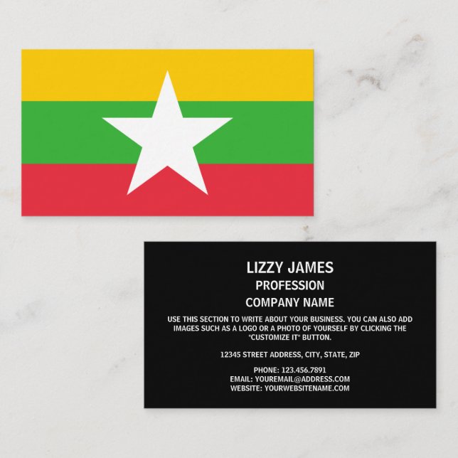 Tarjeta De Visita Myanmar / Bandera birmana, Bandera de Myanmar / Bi (Anverso / Reverso)