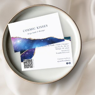 Tarjeta De Visita Mystic Blue Crystal Geode Gold Business Logo QR