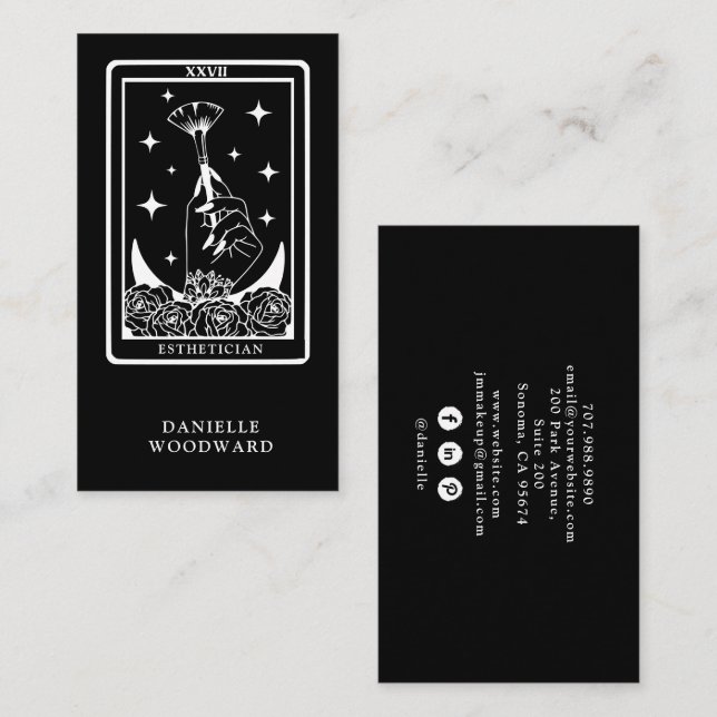 Tarjeta De Visita Mystic Gold Tarot Esthetician Black White Branding (Anverso / Reverso)