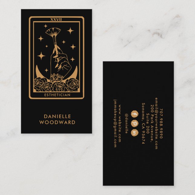 Tarjeta De Visita Mystic Gold Tarot Esthetician Gold Black Branding (Anverso / Reverso)