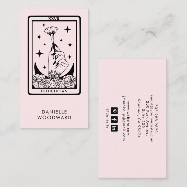 Tarjeta De Visita Mystic Tarot Esthetician Branding Blush Pink (Anverso / Reverso)