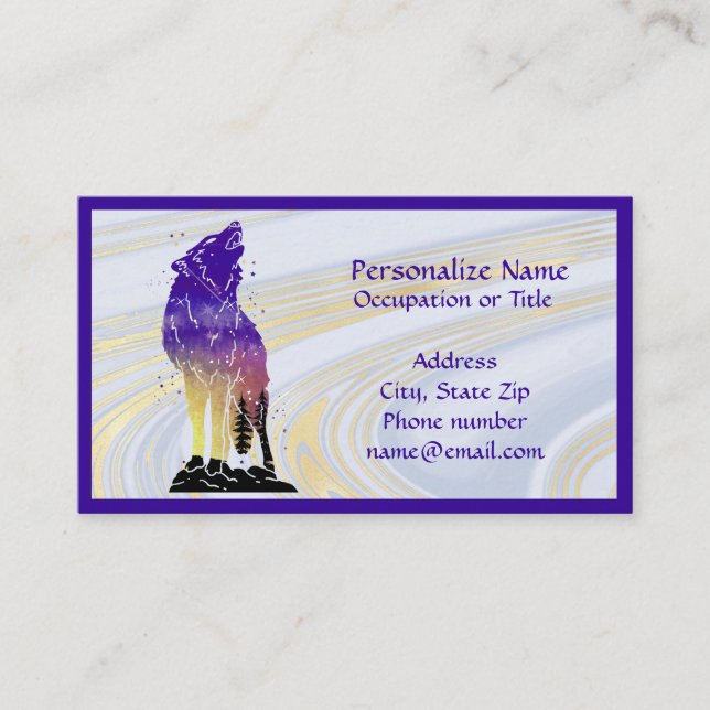Tarjeta De Visita Mystic Wolf Howling Animal Spirit Purple (Anverso)
