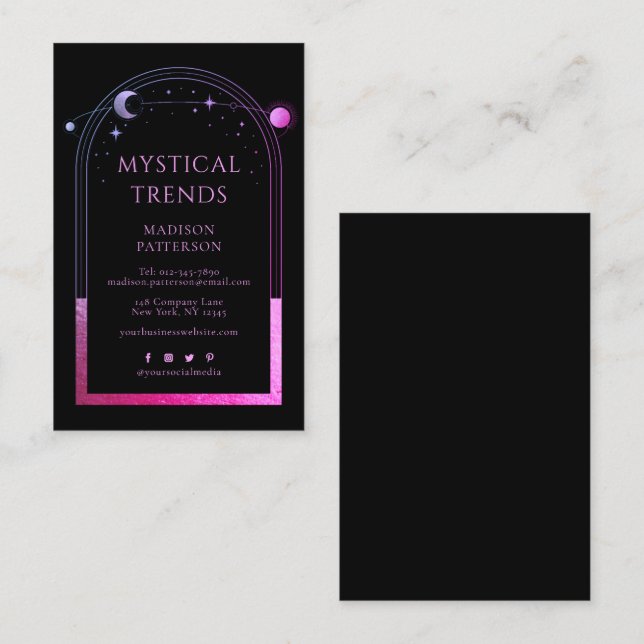 Tarjeta De Visita Mystical Black Purple Sun Moon Astronomy Space (Anverso / Reverso)