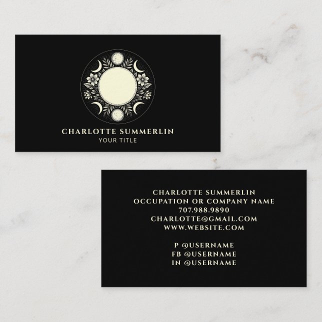 Tarjeta De Visita Mystical Celestial Cream Black Sun Moon (Anverso / Reverso)