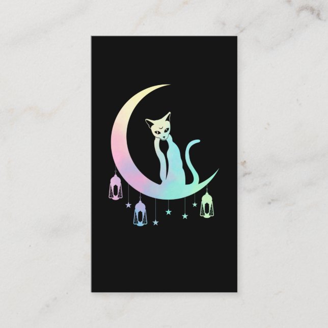 Tarjeta De Visita Mystical Crescent Moon Wicca Pastel Gótico Cat (Anverso)