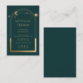 Tarjeta De Visita Mystical Green Gold Sun Moon Astronomy Space