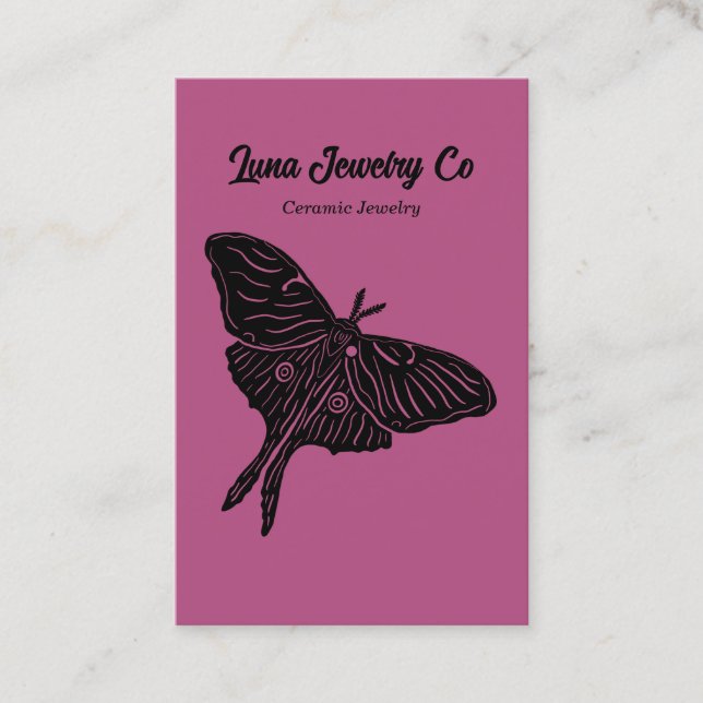 Tarjeta De Visita Mystical Luna Moth Jewelry Pin Business Card Pink (Anverso)