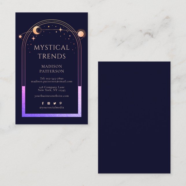 Tarjeta De Visita Mystical Rainbow Blue Sun Moon Astronomy Space (Anverso / Reverso)