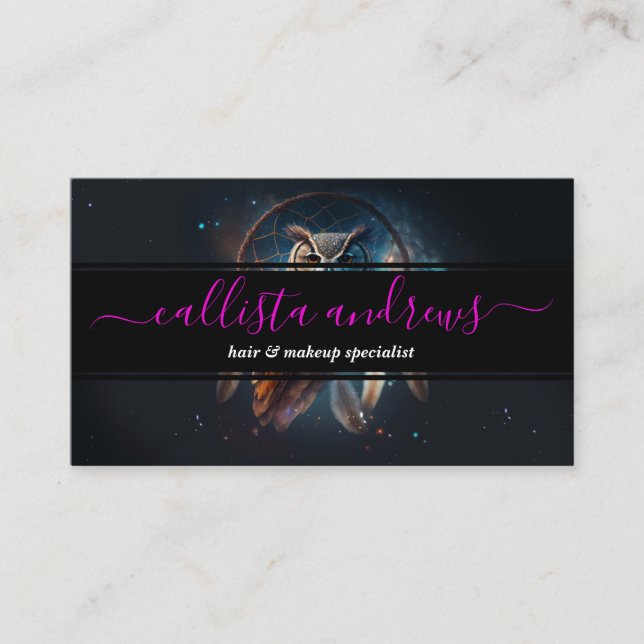 Tarjeta De Visita Mystical Space Owl with Dreamcatcher Art (Anverso)