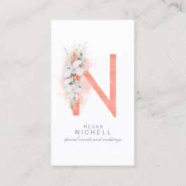 Tarjeta De Visita N Letra monograma orquídeas blancas y gramíneas pa