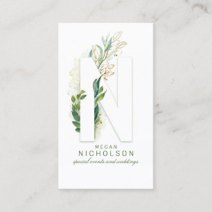 Tarjeta De Visita N Letra Monograma Verdor de oro deja elegante