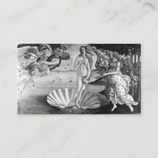 Tarjeta De Visita Nacimiento De Venus - Botticelli - Negro Y Blanco (Anverso)