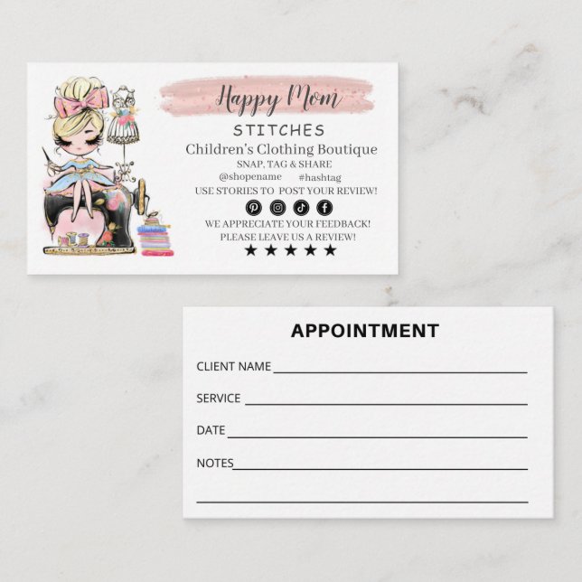 Tarjeta De Visita Nähen der Visitenkartenfashion-Designer (Anverso / Reverso)