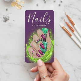 Tarjeta De Visita Nail Art Studio Manicurist Artist Purple Green