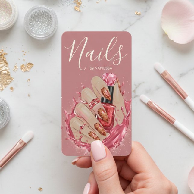 Tarjeta De Visita Nail Art Studio Manicurist Artist Red Blush Pink (Subido por el creador)