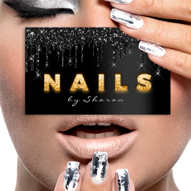 Tarjeta De Visita Nail Artist Black Drips Professional (Nail Artist Black Drips Professional Business Card)
