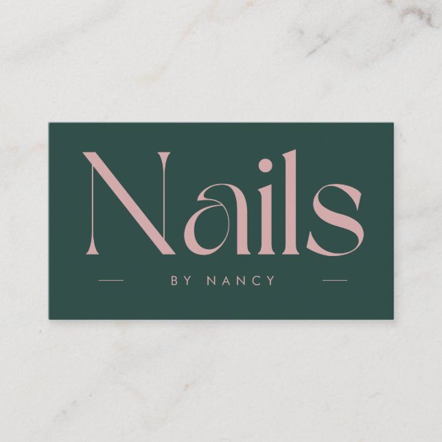 Tarjeta De Visita nail artist bold typography green and pink (Anverso)
