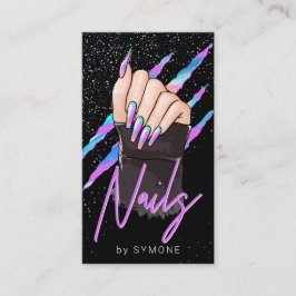 Tarjeta De Visita Nail Artist Holographic Modern Glam Business Card