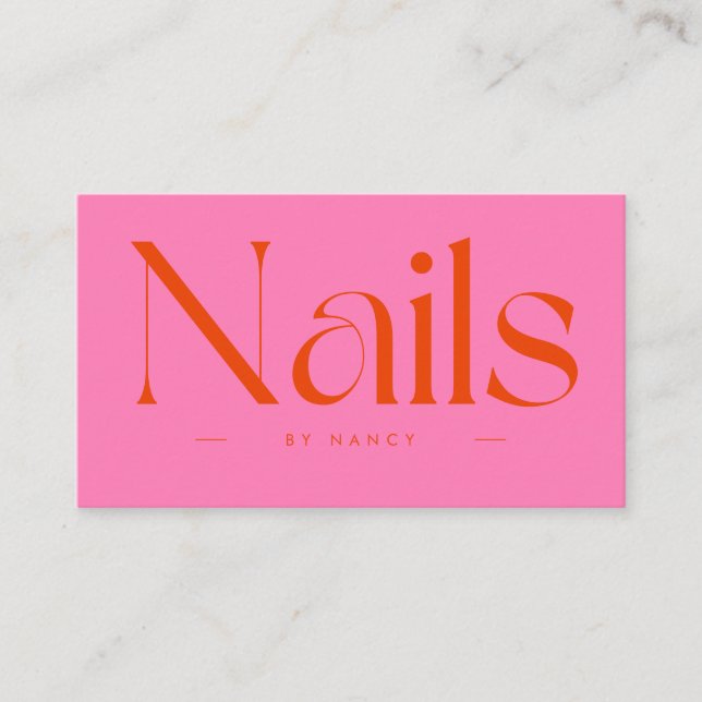 Tarjeta De Visita Nail Artist Hot Pink Red Typography  (Anverso)