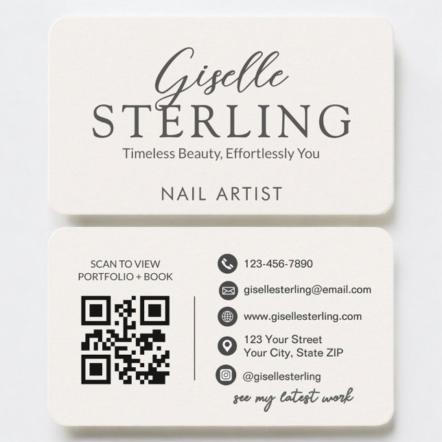 Tarjeta De Visita Nail Artist Neutral QR Code (Subido por el creador)