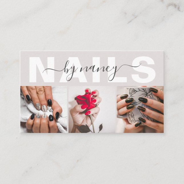 Tarjeta De Visita Nail Artist Photo Collage Qr Code Logo Pearl Pink (Anverso)