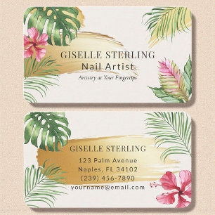 Tarjeta De Visita Nail Artist Tropical Gold Brushcolor