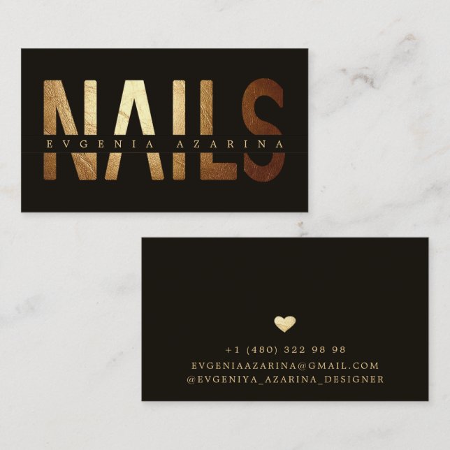 Tarjeta de visita Nail de lujo - Diseño dorado y n (Anverso / Reverso)