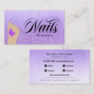 Tarjeta De Visita Nail Manicure Tech Purple Glam Purpurina Artista d