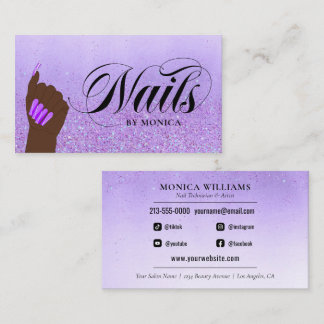 Tarjeta De Visita Nail Manicure Tech Purple Glam Purpurina Nail Salo