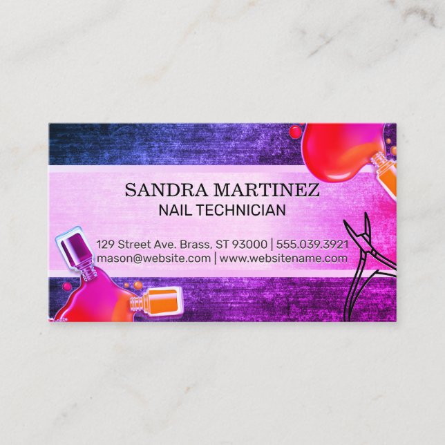 Tarjeta De Visita Nail Polaco Botella Pour | Afiladores de uñas (Anverso)