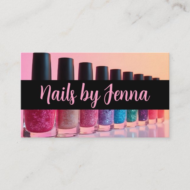 Tarjeta De Visita Nail Polaco Botellas Artista de uñas Manicurista (Anverso)