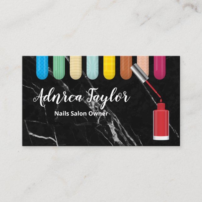 Tarjeta De Visita Nail Polaco | Uñas coloradas y variadas (Anverso)