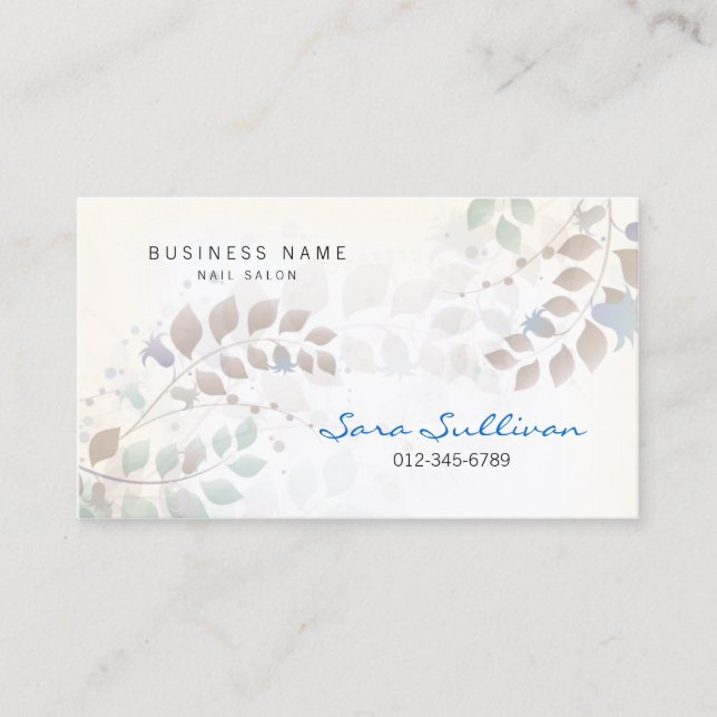 Tarjeta De Visita Nail Salon Business Card Pastel Leaves (Anverso)