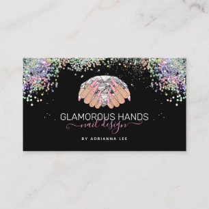 Tarjeta De Visita Nail Salon Diamond en mano Purpurina rosa Nail Tec