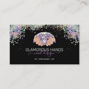 Tarjeta De Visita Nail Salon Diamond Hands Purpurina Púrpura Nail T