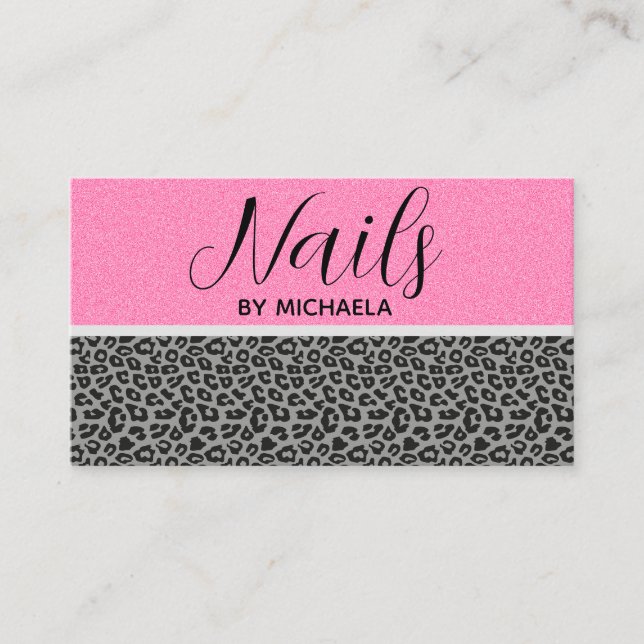 Tarjeta De Visita Nail Salon Girly Pink Leopard Animal Print (Anverso)